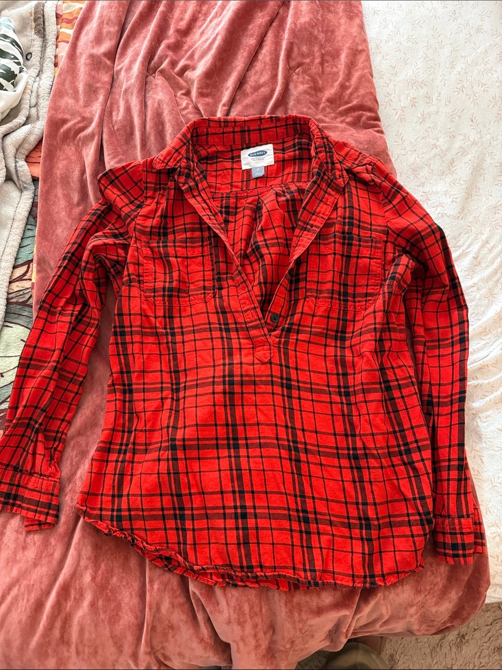 Old Navy Red and Black Plaid Button-Down Shirt